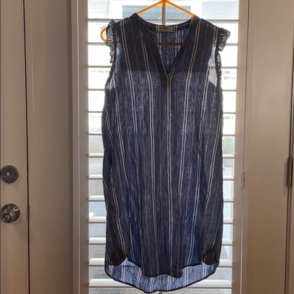 Chambray ruffle sleeve dress